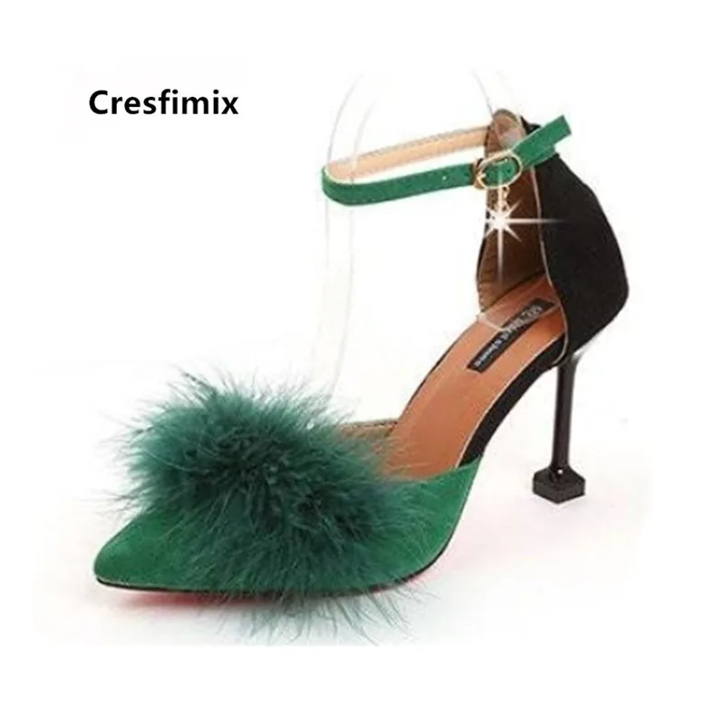 Cresfimix moterų nurodė, kojų žalia dirželio sagtis aukšti kulniukai ponios mados saldus pilka aukšto kulno batai & siurbliai zapatos dama a5714