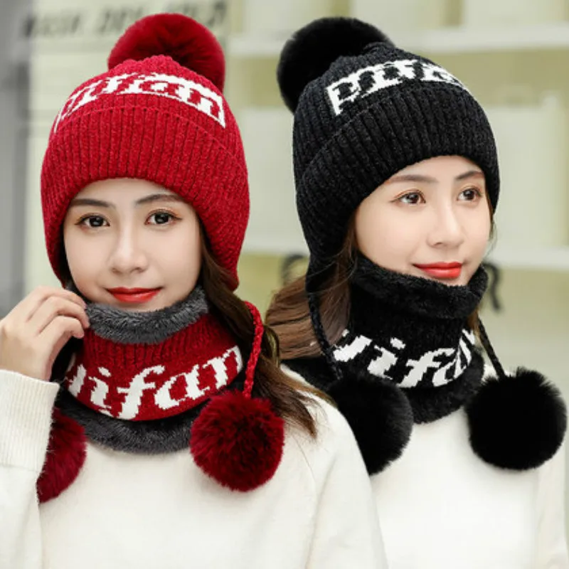 Nauja, Moterų Žiemos Skrybėlę Nustatyti Aukštos Kokybės Mados Plius Aksomo Žiemos Skrybėlės Moterims Storas Šiltas Trijų Pompoms Kamuolys Vilnos Skrybėlę