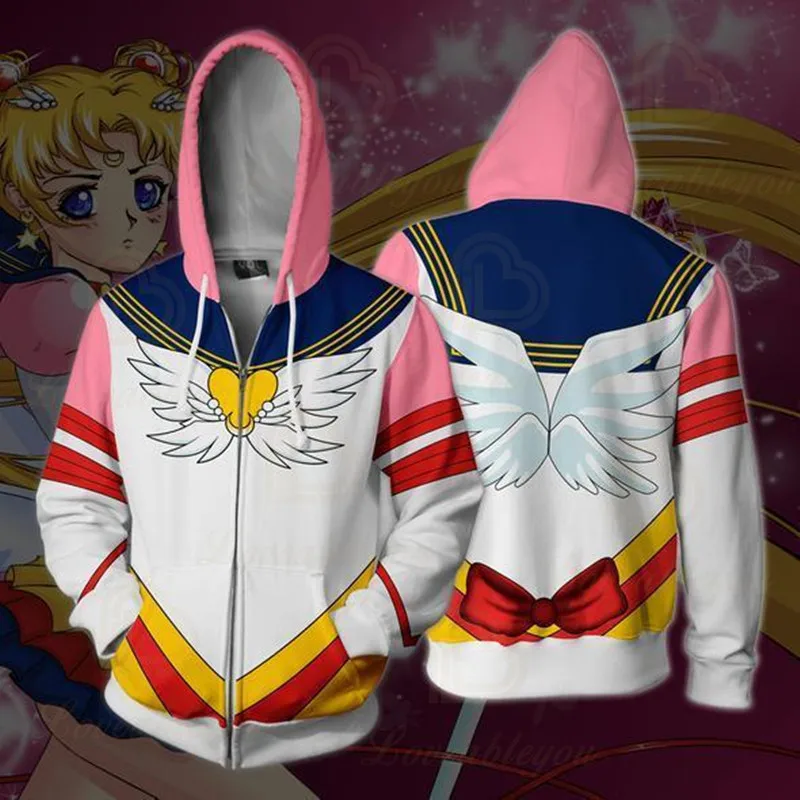 Cosplay Kostiumai, Anime Sailor Moon Visas Zip Moteriški Vyrai Hoodies Kietas Megztinis Plonas Juokinga Kailio Striukė Unisex Palaidinukė, Megztinis,