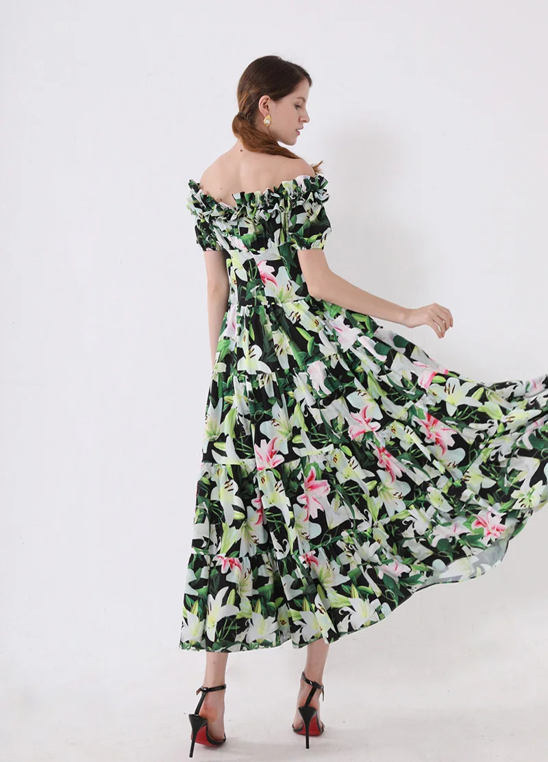 Moterų kilimo ir tūpimo Tako Dizainerių Suknelės Velniop Iškirpte Trumpas Rankovėmis ir Ruffles Spausdinti Mados Atsitiktinis Vasaros Atostogų Suknelės