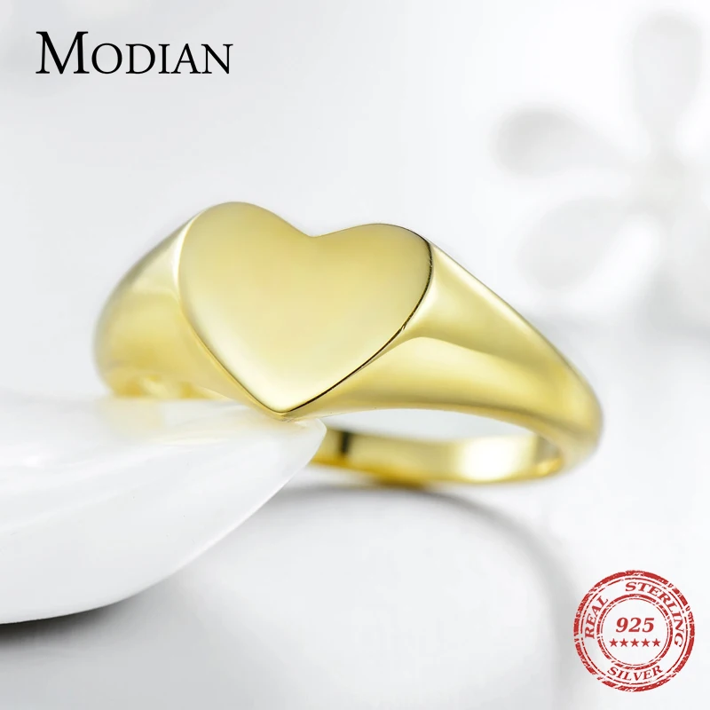 Modian 2019 M. Vasaros Mados Elegantiškas Aukso Spalvos Širdies Piršto Žiedai Klasikinis 925 Sterlingas Sidabro Žiedas Moterims Vestuvių Dovana