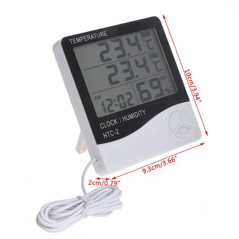 LCD Skaitmeninis Temperatūros, oro Drėgmės Matuoklis HTC-2 Namų Patalpų Lauko termometras su drėgmėmačiu Oro Stoties Laikrodis