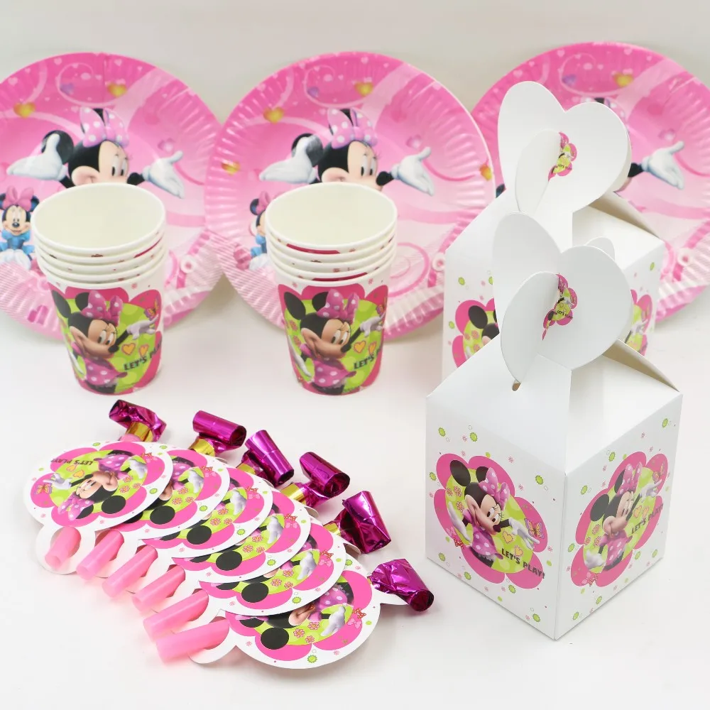 44pcs 10 vaikų Šalis nustatyti Minnie Mouse Temą Gimtadienio Prekių plokštė+taurė+sprogimo+saldainių dėžutė Šalies Apdaila