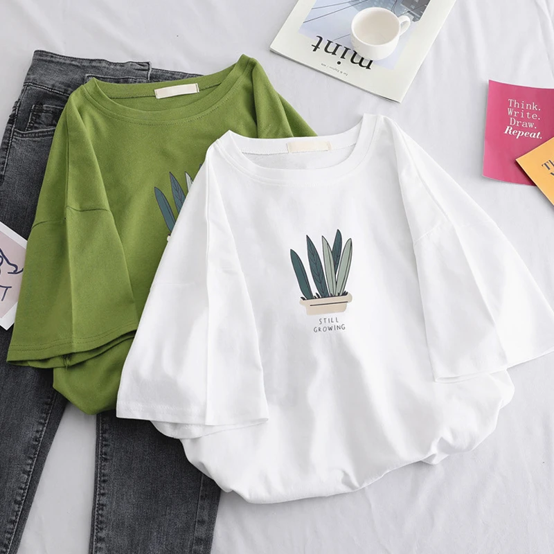 Estetinės Atspausdinta Marškinėliai Moterims Medvilnės, trumpomis Rankovėmis korėjos Vasaros Moterų marškinėliai Streetwear Atsitiktinis Mados Moterų Viršūnių Tees