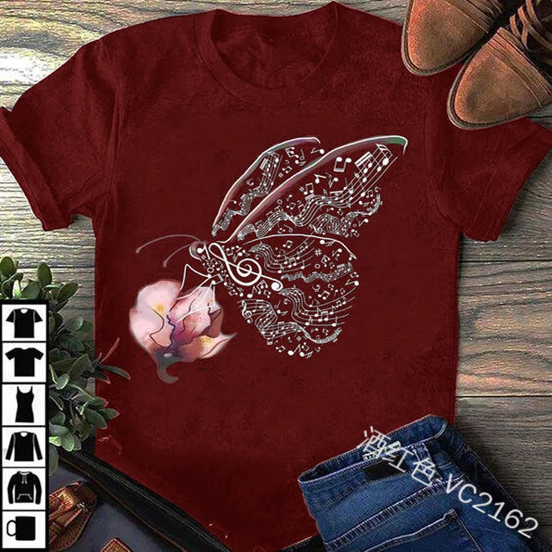 Lugentolo Harajuku Plius Dydžio Marškinėlius Moterims Vasaros Gėlių Drugelis Spausdinti Trumpomis Rankovėmis Apvalios Kaklo Atsitiktinis Moterų Tees