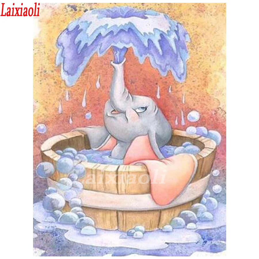Diamond tapybos kryželiu mozaika Visiškai kalnų krištolas siuvinėjimo Maudymosi Dumbo dramblys 