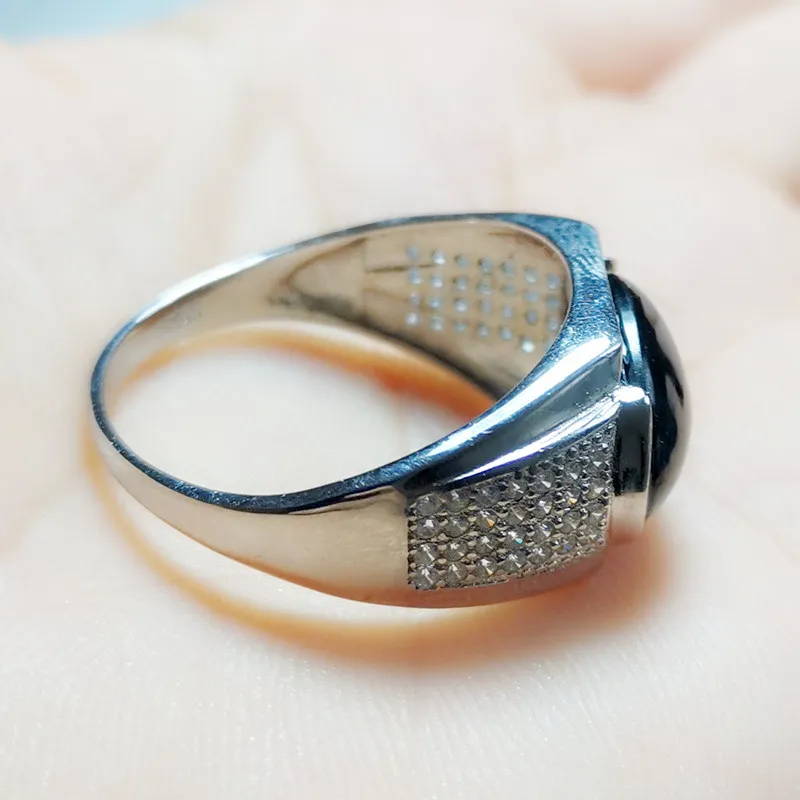 Vyrų žiedas Gamtos originalas black sapphire 925 sterlingas sidabro 6ct brangakmenio moterų ar vyrų Fine jewelry X18080225