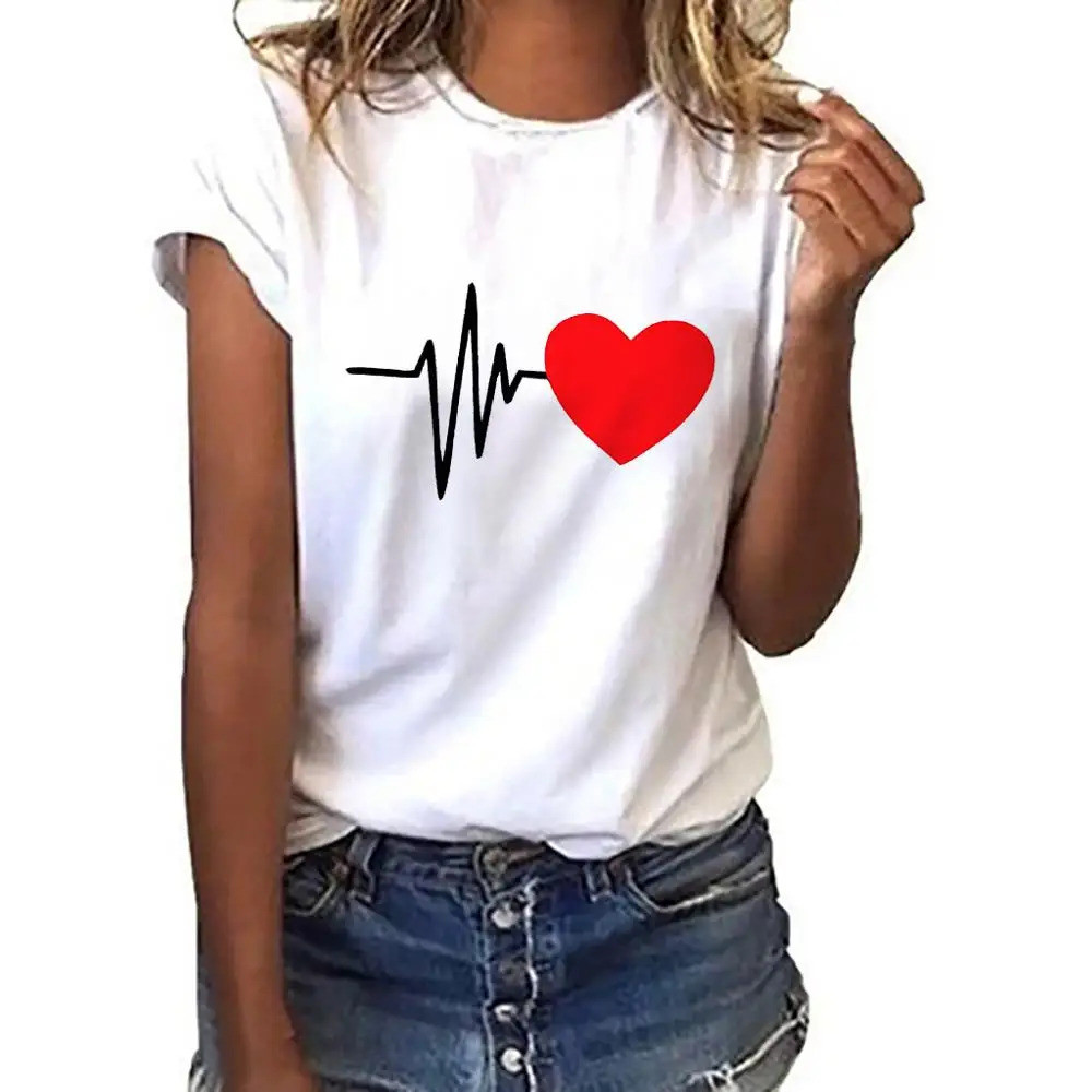 Moterų marškinėliai Širdies Formos Kawaii T-Shirt Moterims, Atsitiktinis Vasaros 