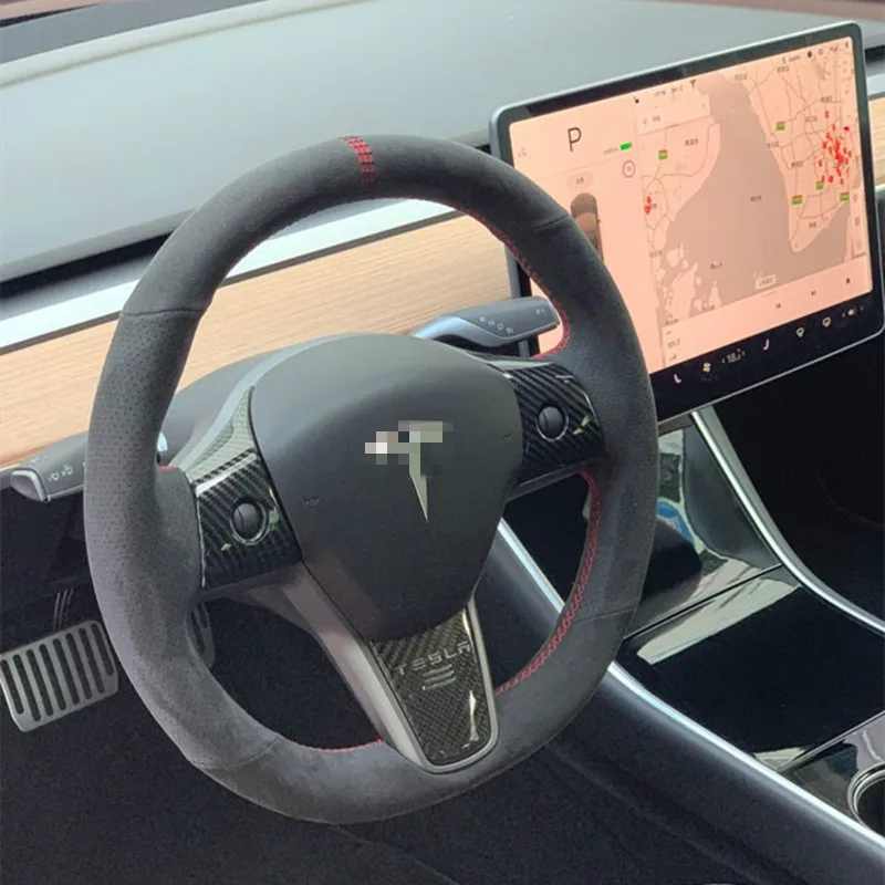 Už Tesla Model 3 Automobilių Ratų Valdymo Skydelio Dangtelį Lipdukas Apdailos ABS Anglies Pluošto Stiliaus Tesla 2018/19/20 Priedai