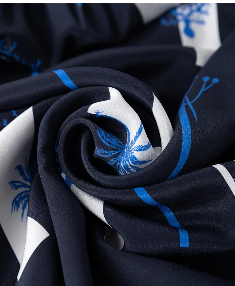 Moterų Gryno Šilko apvalios kaklo trumpomis rankovėmis Ilgai Midi Suknelė tamsiai mėlyna spausdinti juostinės juosmens L XL MM014