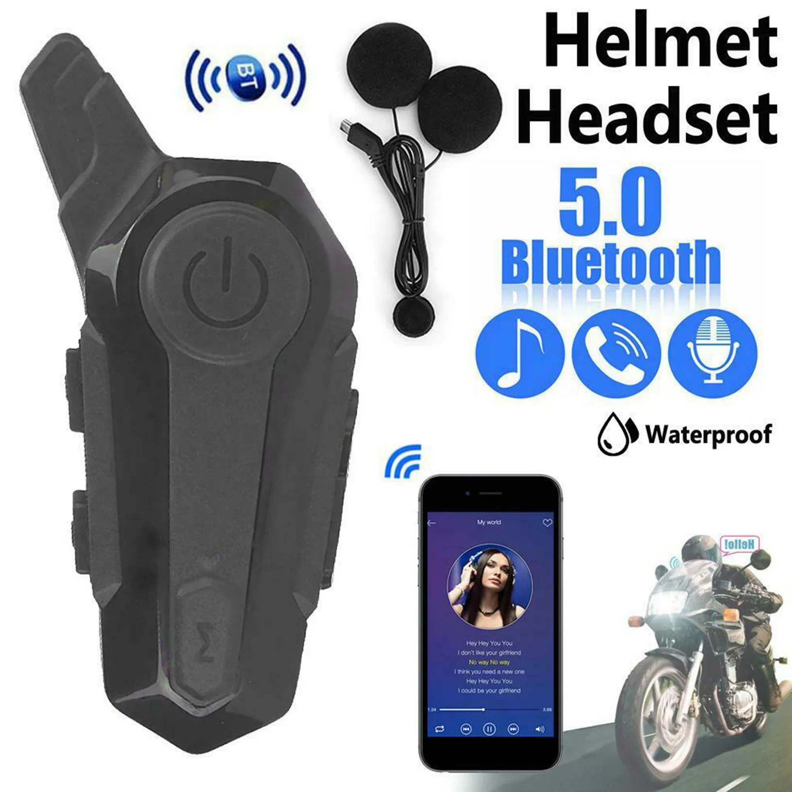 Bluetooth 5.0 Motociklo Šalmas Domofonas Laisvų Rankų Ryšio Garsiakalbis Ausinių