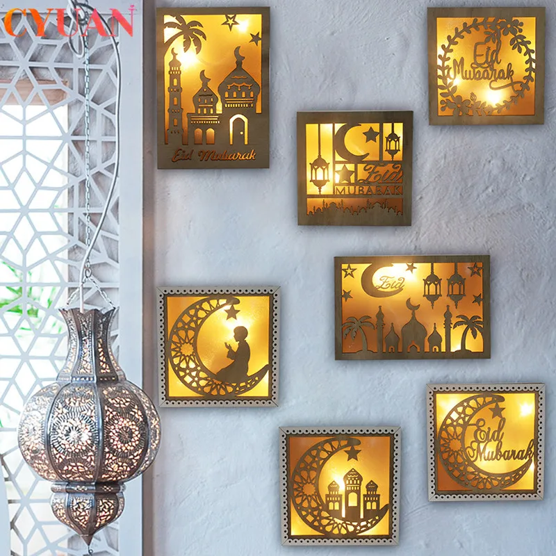 Mediniai Eid Mubarakas Dekoro LED Žibintai, Žibintų Žvaigždė, Mėnulis Kabo Ramadanas Dekoracija Namuose Islamo Musulmonų Šalies Eid AL Adha Dekoras