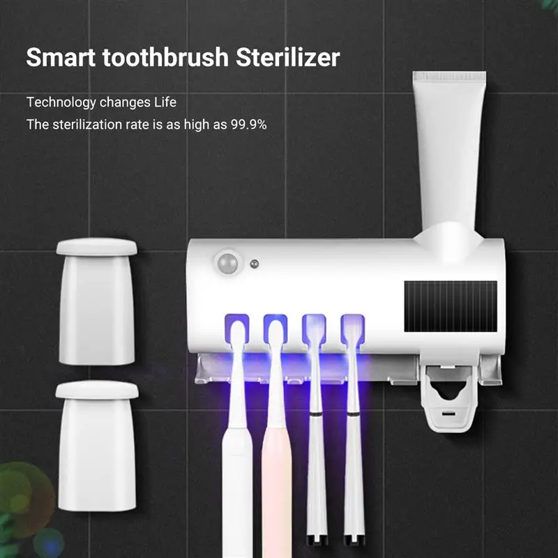 Automatinis Ultravioletinių dantų šepetėlį Sterilizer UV Šviesos dantų šepetėlį Turėtojas Su dantų Pasta Nuspaudžiant Balionėlis Saulės Energijos Lentynos