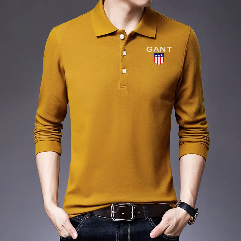 2020 m. Rudenį Polo Marškinėliai, vyriški ilgomis Rankovėmis Patogus Elastingas Atvartas vientisos Spalvos, Verslo Atsitiktinis Slim T-shirt
