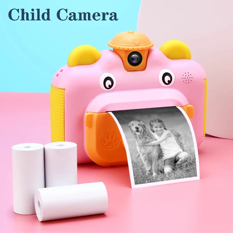 Vaikai momentinės Pasukti Fotoaparato Objektyvas 1080P HD Kamera Vaikams Žaislai su Šilumos Foto Popierius 32GB TF Kortelė
