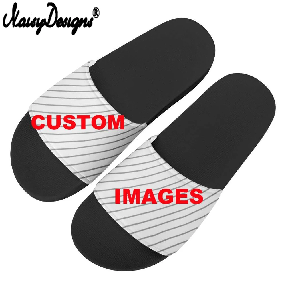 Noisydesigns Custom Savo Logo Paveikslėlio Tekstas Foto Moterų Šlepetės Atsitiktinis Vasaros Namuose, Baseino Diržučius Personilazed Juodas Batų Dropship