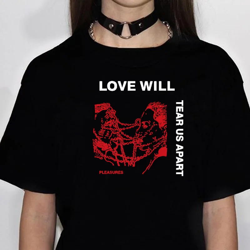 2020 Gotikos moterų marškinėlius Meilė Bus Ašarų Mus Be spausdinti Unisex Tumblr Mados Grunge Juoda tee Hipsters Punk Stiliaus Viršaus plius dydis