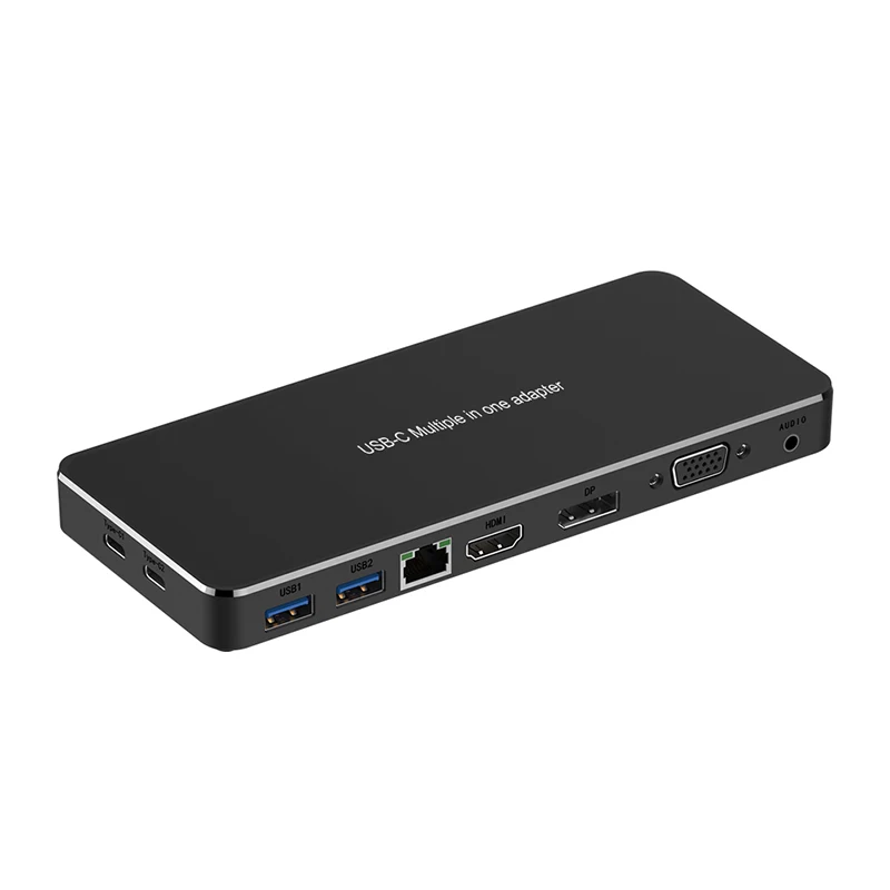 USBC, kad DP HDMI 2K 1000M Gigabit Ethernet VGA, USB 3.0 PD Įkrovimo 3.5 mm Audio Hub 9 1 Tipo C Extender 