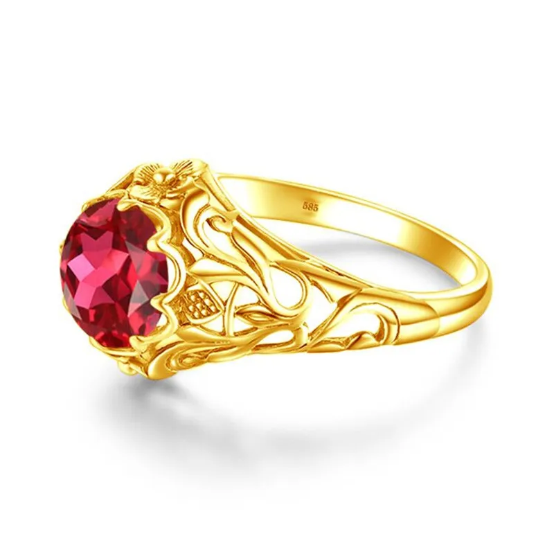 Szjinao Nekilnojamojo 14K Aukso Žiedas Moterims Prabangių Sužadėtuvių, Vestuvių Žiedai Gėlių Brangakmenių Raudona Korundo Blizga Dizaino Fine Jewelry Naujas