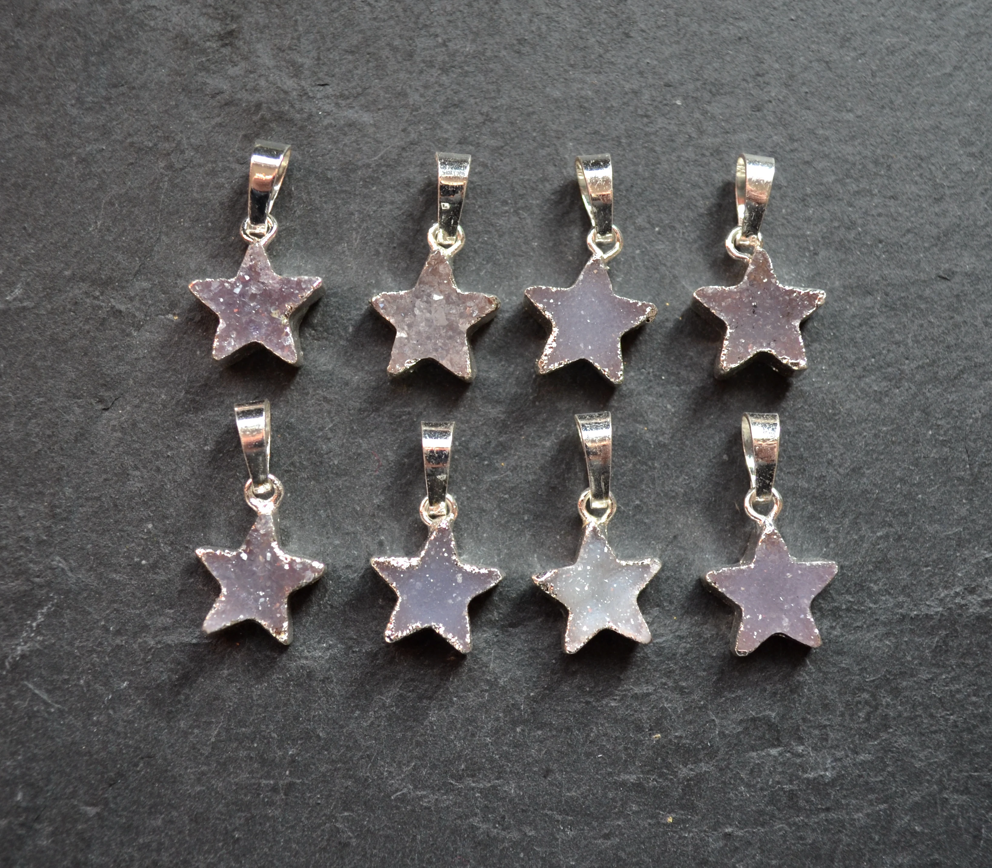 Mini Star formos kristalų druzy pakabukas su Electroplated sidabriškai krašto - karoliai, auskarai pakabukas