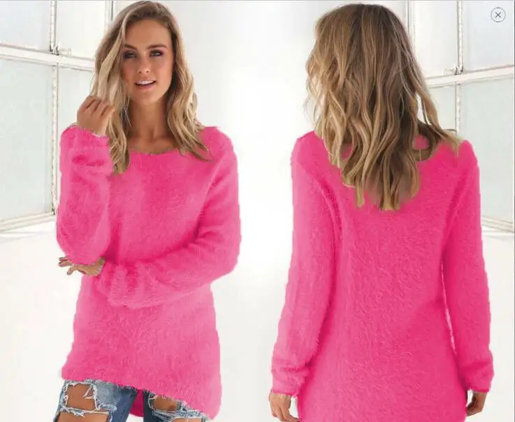 Mzz megztinis eBay pasienio Europos ir Amerikos populiarus vientisos spalvos ilgomis rankovėmis apvalios kaklo moterų vilnos, ėriukų viršuje gamyklos wh