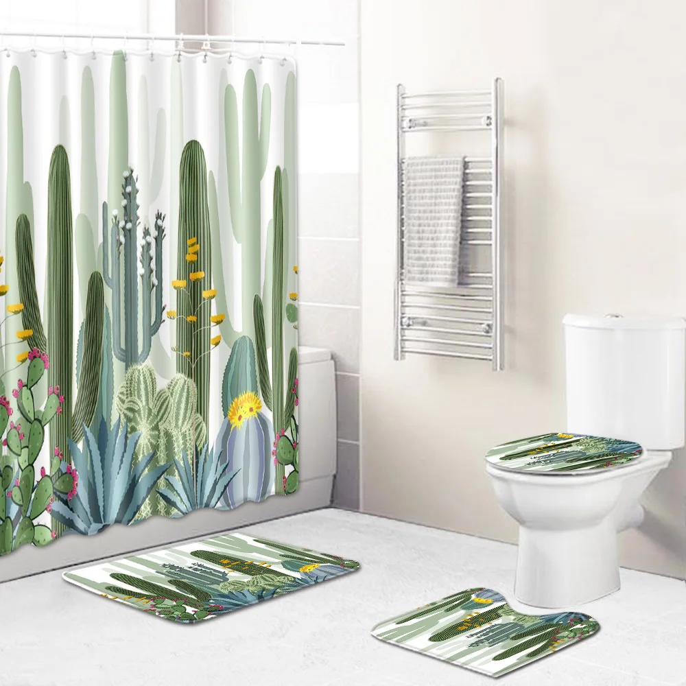 3D Spausdinimo Kaktusiniai Augalai, Tualetas ir Dušas, Kambaryje Užuolaidos Rinkinys Vonios Aksesuarų Rinkinys Dušo Užuolaidos su Vonios Kilimėlis Rinkinys