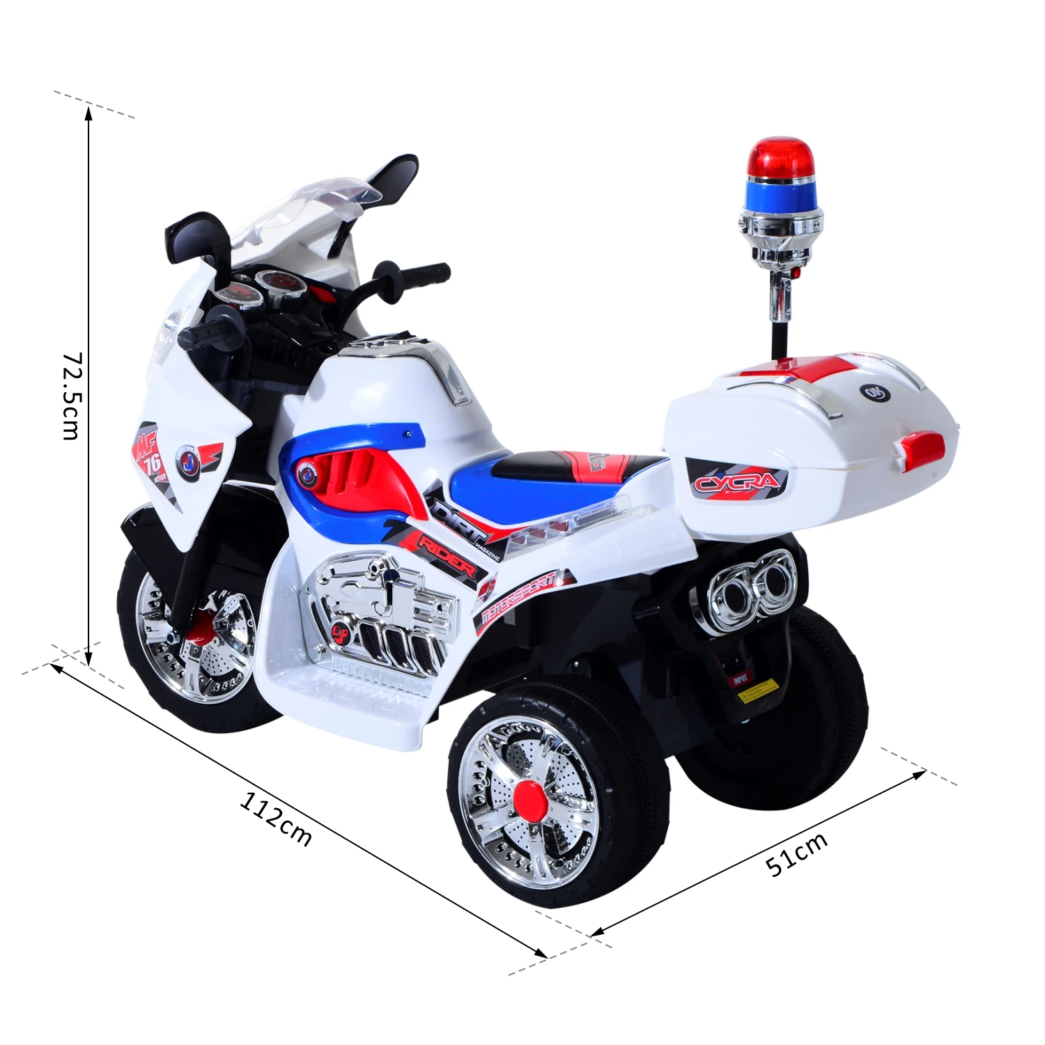 HOMCOM vaikai elektrinis motociklas triratis automobilis vaikas Baterija 6 V vaikams 3-8 metai su Metalo sandėliavimas lauke 112x51x73cm