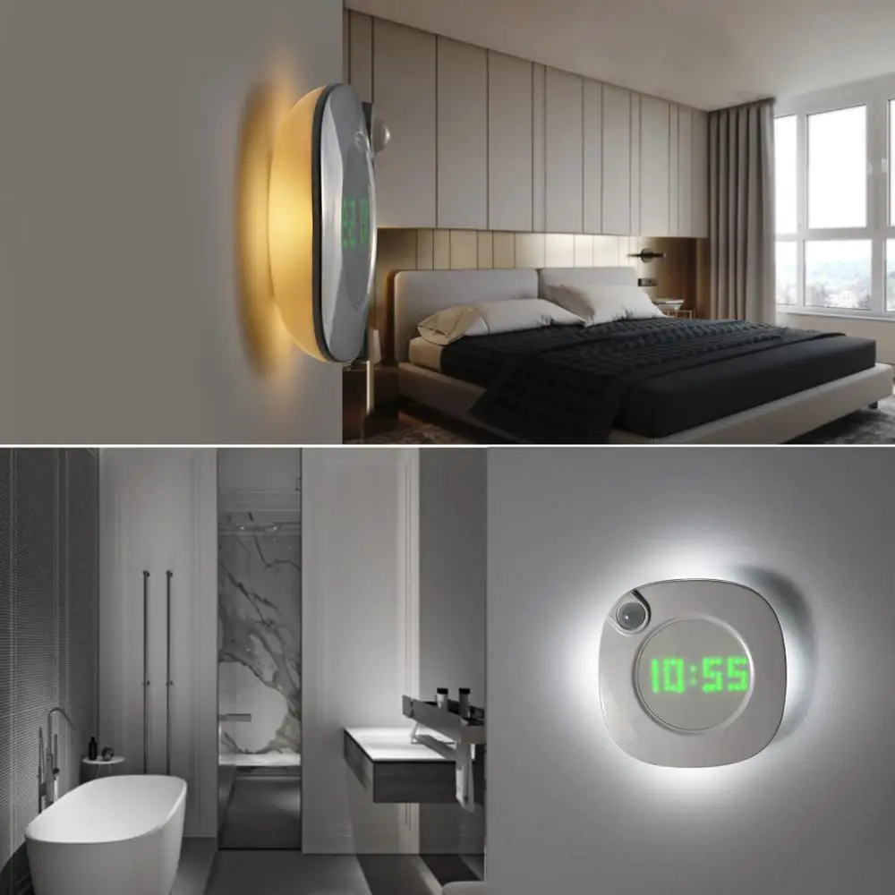 LED Smart Jutiklis Nakties Šviesa Laikrodis, Baterija, USB, WC, Tualetas, Miegamasis Naktį Lempos Judesio Jutiklis Spinta Magnetinio Sieniniai Šviestuvai