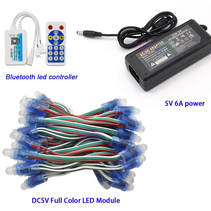 DC5V 50 Vnt WS2811 IC Pikselių RGB LED Modulis Šviesos Spalvotas IP67 ,Wifi LED SPI duomenų Valdytojas,5V 6A led maitinimo Įkroviklis Adapteris