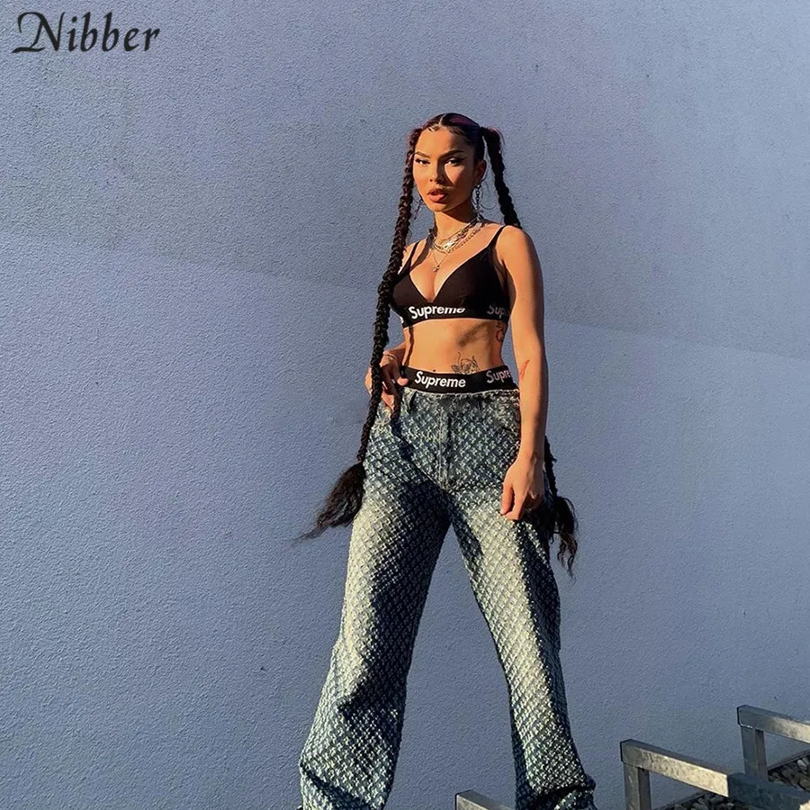 Nibber mados pledas tuščiaviduriai iš hip hop ' o kelnes, moterų Džinsus Klubas 2021 Y2K Aukšto Juosmens prarasti Gatvės Stiliaus Demin Spalvos Kelnės mujer
