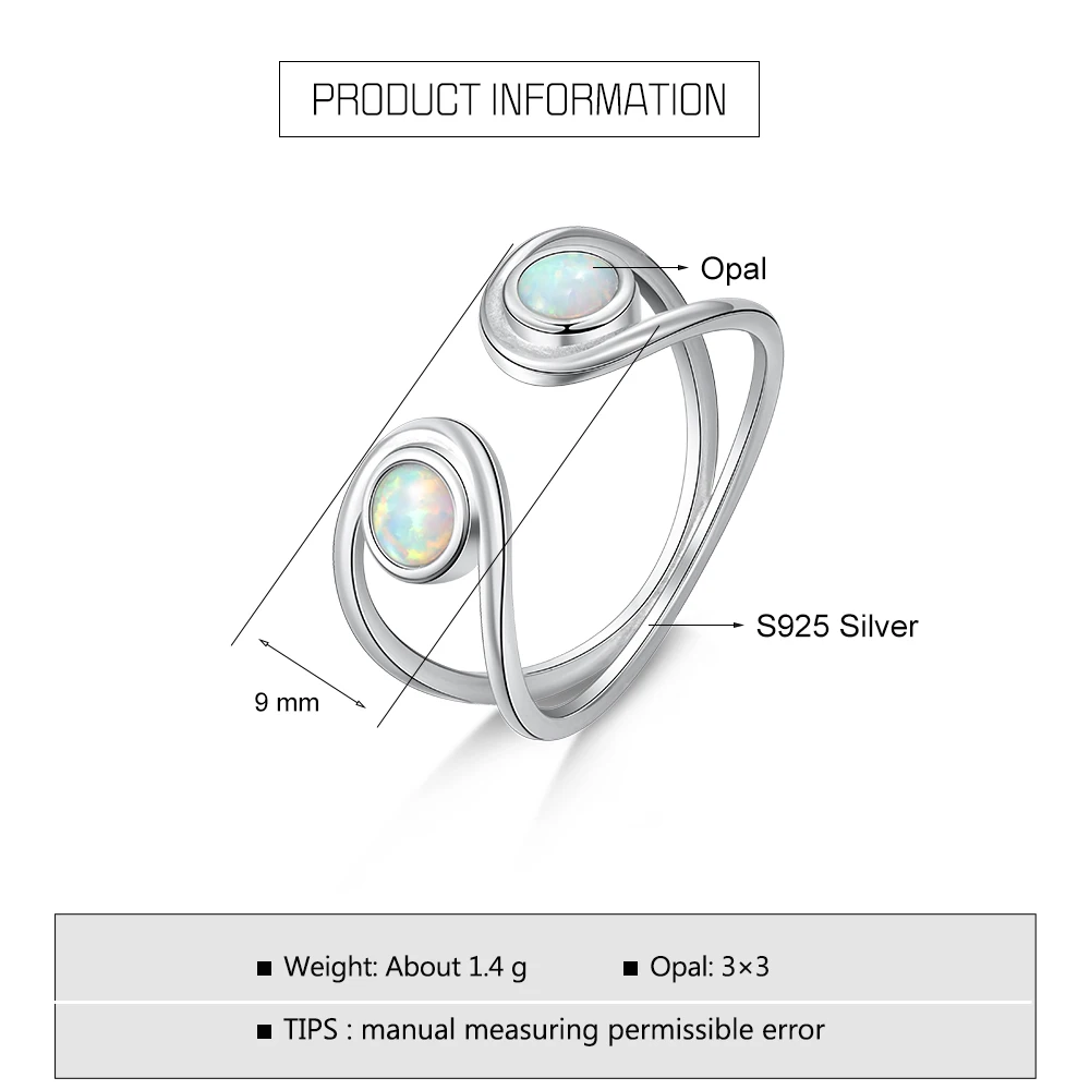Žada 925 Sterling Silver White Opal Žiedai Atidaryti Piršto Žiedai Netaisyklingos dvisluoksnis Žiedas Bauda Papuošalai Dovana Moterims Mergina