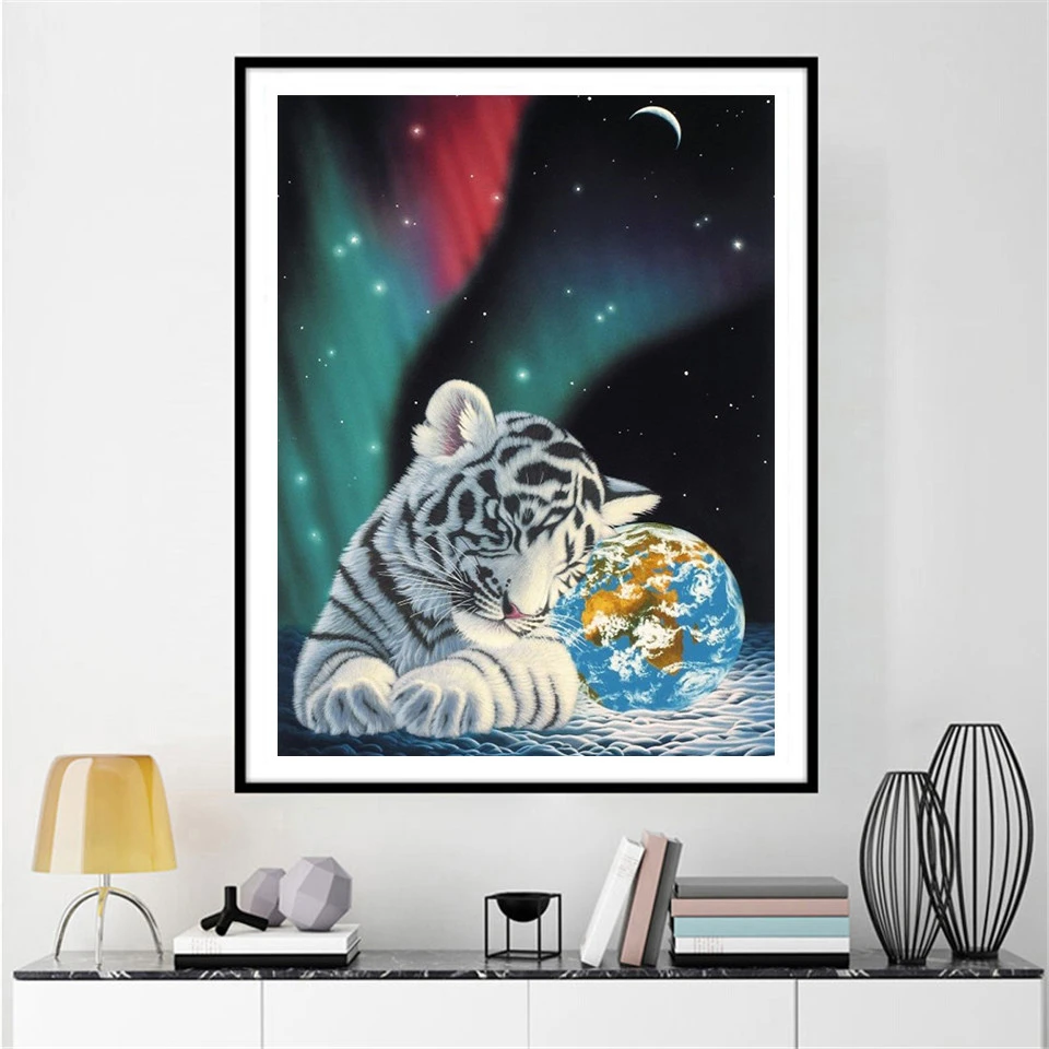 AZQSD 5d Diamond Tapybos Tigras, Leopardas Sniego Pilna Gręžimo Aikštėje Namų Dekoro Diamond Siuvinėjimo Žvaigždėtas Dangus Mozaika, Dovana, Namų Dekoro