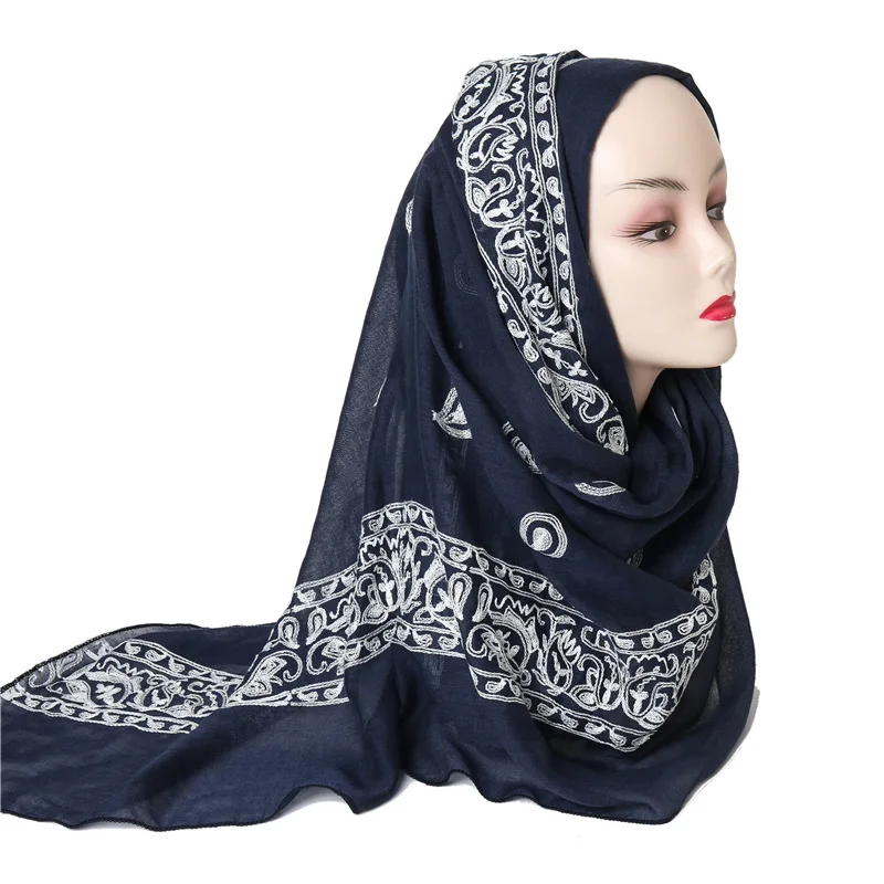 2019 moterų paprasto medvilnės šalikas aukso siuvinėjimai Galvos hijab wrap kietas dangtis-iki skaros foulard femme lankelis musulmonų hijabs parduotuvė