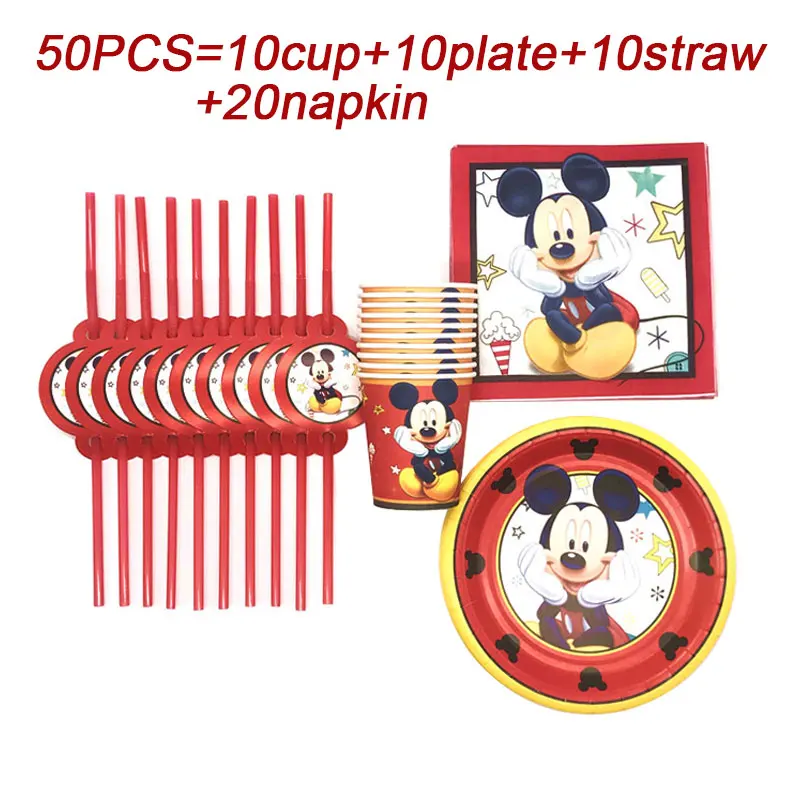 Disney Raudona Mickey Mouse Laimingas Gimtadienio Dekoracijos Vaikams Plokštė Taurės Šiaudų Servetėlės Vienkartiniai Indai Kūdikio Dušas Šalis Rinkinys