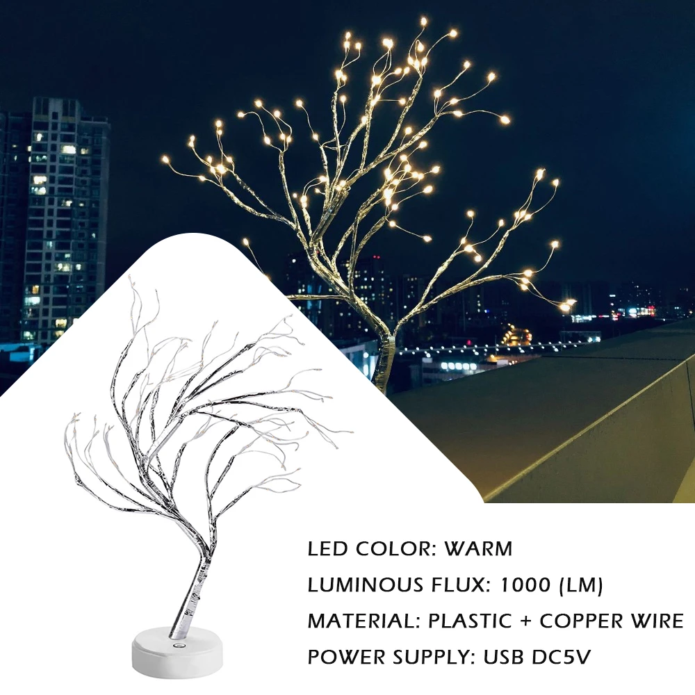 Gėlių LED Stalo Lempa Naktį Žibintai Vario Viela, USB Gypsophila Medžio Lempos Jutiklis Touch Stalo dega Namo Miegamojo Puošmena
