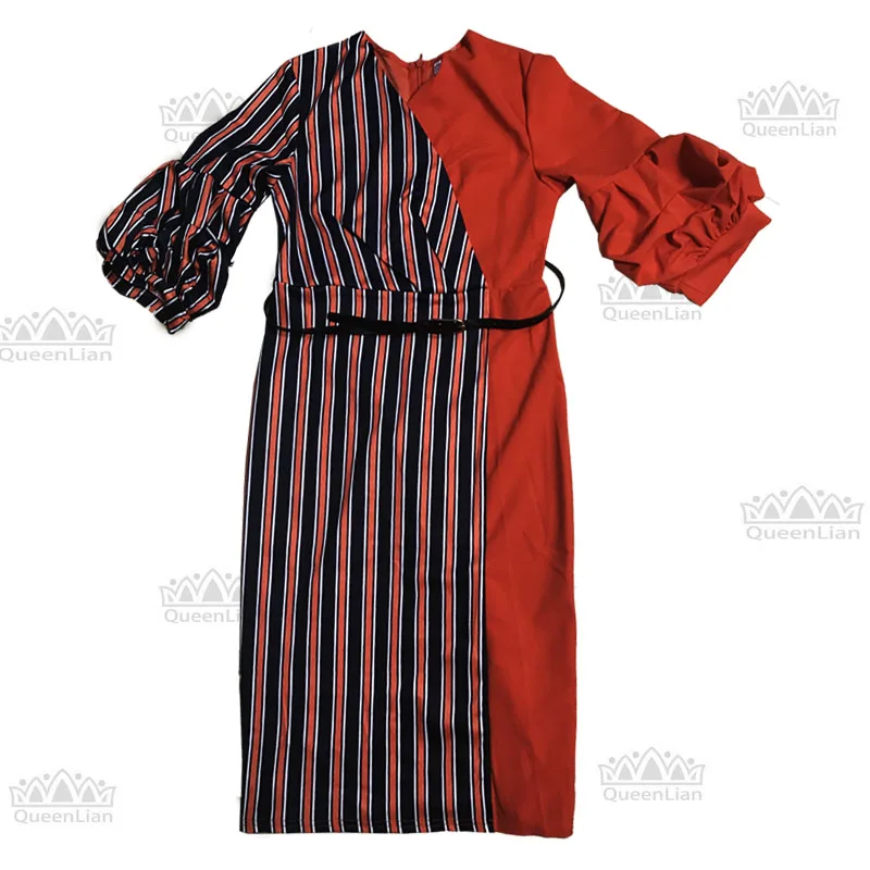 Dashiki Afrikos 3 Spalvos Ilga Suknelė Moterims Tradicinių Spausdinimo Drabužių Sluoksniuotos Rankovėmis Su Diržu (ZC08#)