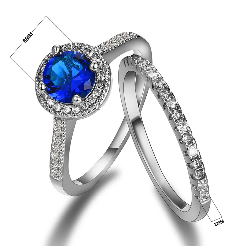 Prabanga Moterų Mėlyna Akmens Žiedas Mados Sidabro Spalvos Nuotakos Rinkiniai Mielas Cirkonis Žiedas Žada Meilę, Sužadėtuvių Žiedai Moterims