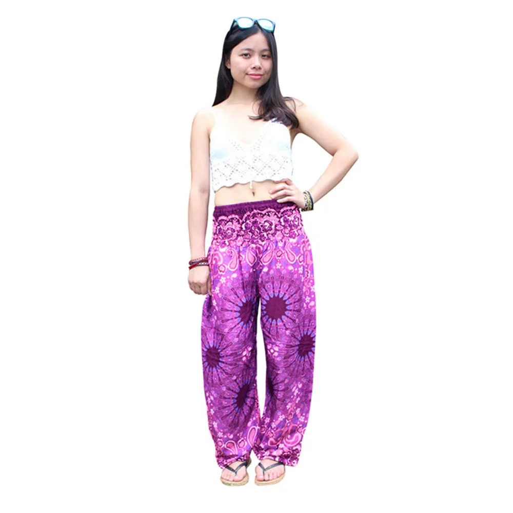 Vasaros 2019 Vyrai Moterys Tailando Haremo Kelnės Boho Festivalis Hipis Aukšto Juosmens Spausdinti Prarasti Pants Ladies Drabužius