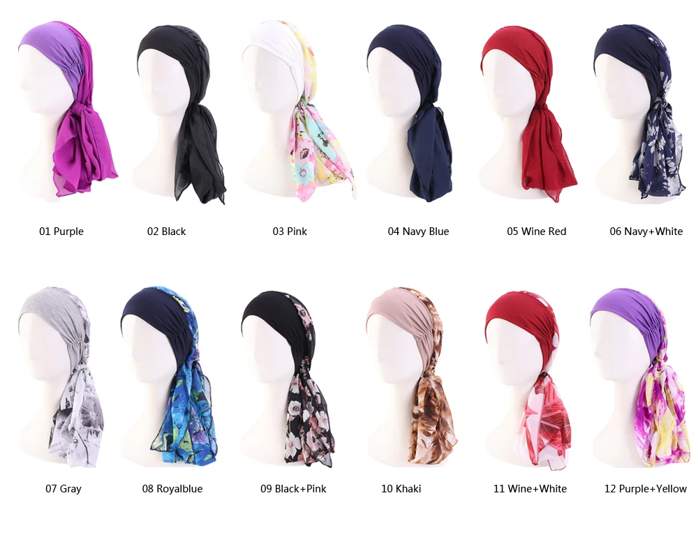 Mados Musulmonų Moterys Hijab Turbaną Spausdinti Šalikas Skarelės Šifono Skarelė Vėžio Chemo Bžūp Skrybėlę, Plaukų Slinkimas, Galvos Dangtelio Wrap Galvos Apdangalai