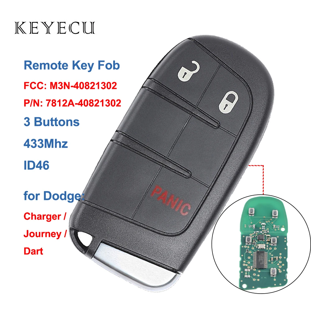 Keyecu Pakeitimo Nuotolinio Automobilio Raktas Fob 3 Mygtukai 433Mhz su ID46 Chip Dodge Kelionės Įkroviklis Lėkti, FCC: M3N-40821302