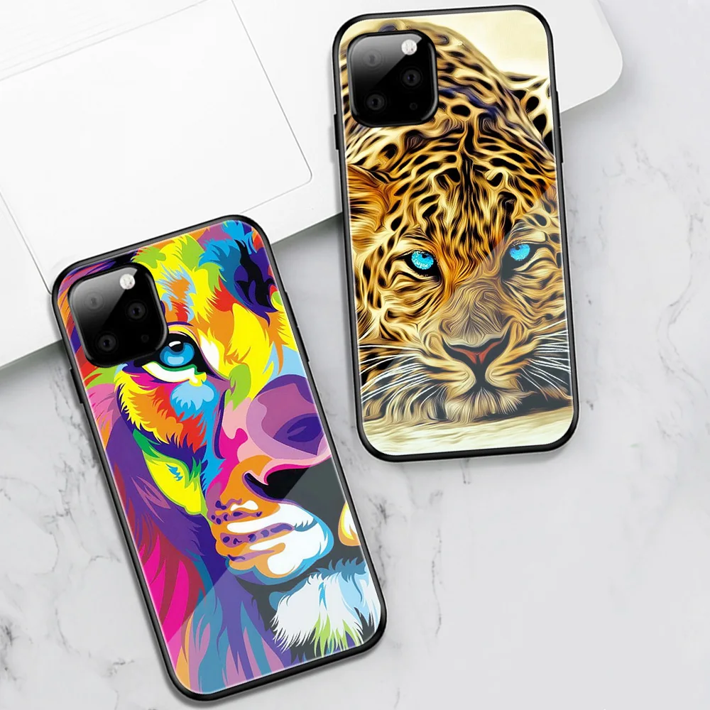 Tigras, Liūtas, Vilkas Atveju iPhone 11 12 Pro Max Mini Cover for iPhone 7 8 6 6S X XR XS Max SE 2020 Plus Grūdintas Stiklas Telefono Coque