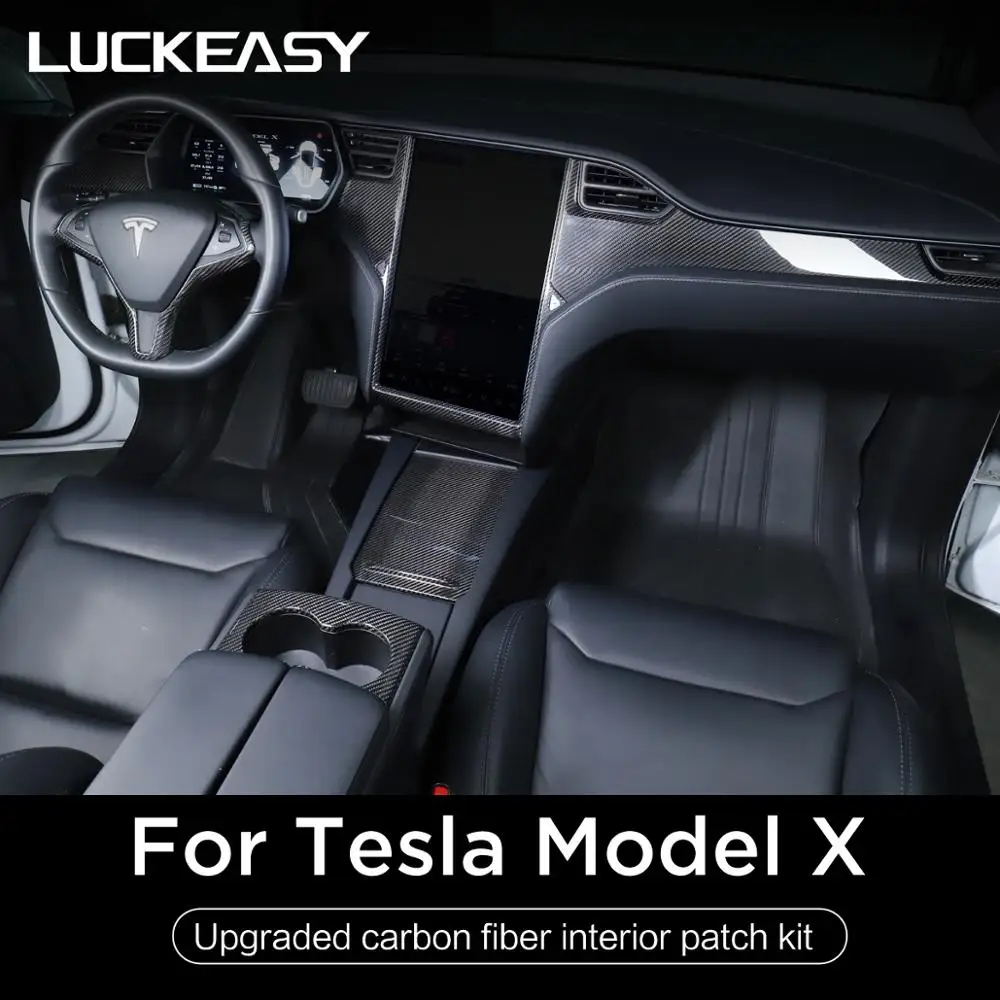 LUCKEASY Už Tesla Model X automobilių Centrinio valdymo skydas/porankiu box /vairas/oro kondicionavimo angos nekilnojamojo carbonfiber pleistras