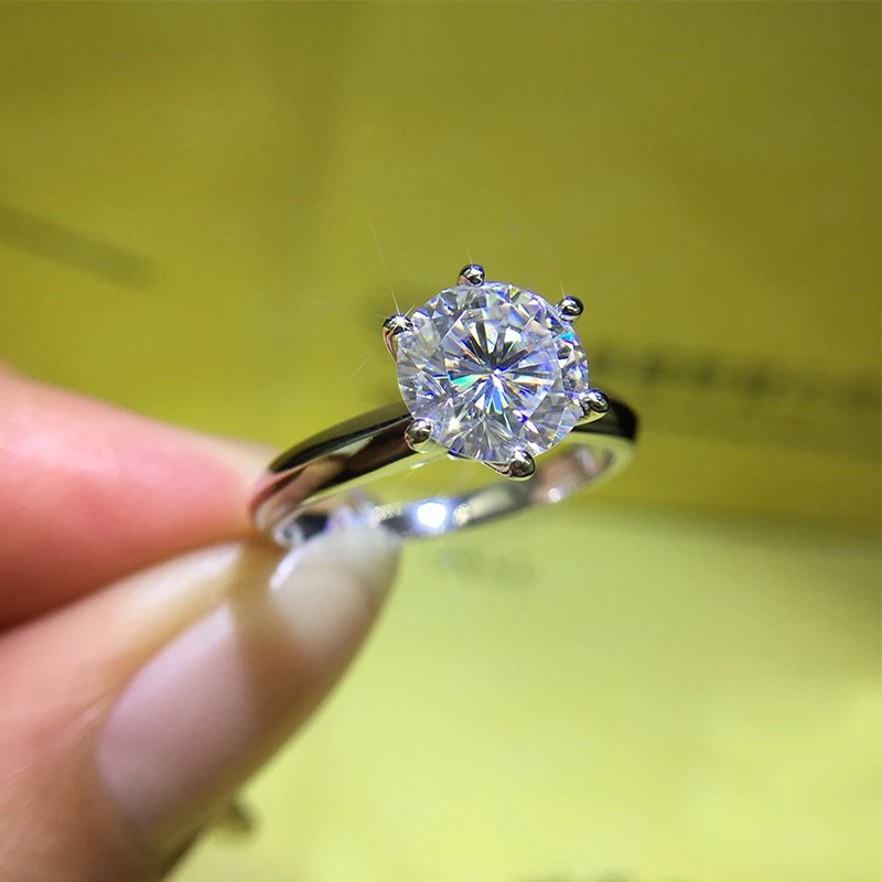 Klasikinis 9K Balto Aukso Žiedas 1ct 2c 3ct Madinga Moissanite Deimantų Žiedas papuošalai Vestuvės Vestuvinis Jubiliejų Žiedas