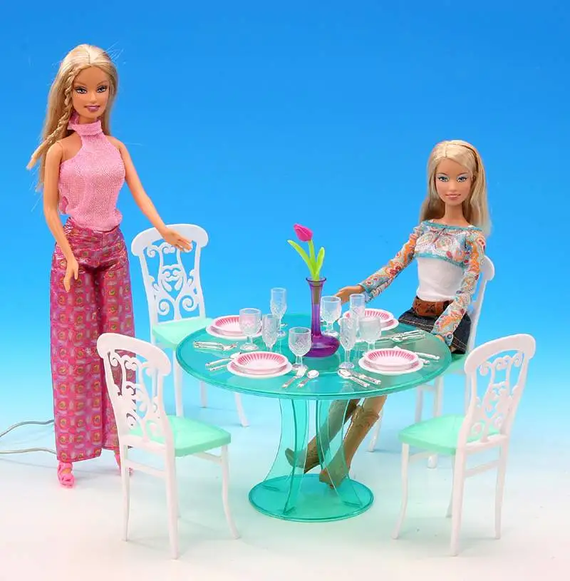 Originalias barbie, valgomasis stalas princesė baldai, virtuvės reikmenys 1/6 bjd doll valgomojo stalo rinkinys kėdė miniatiūriniai