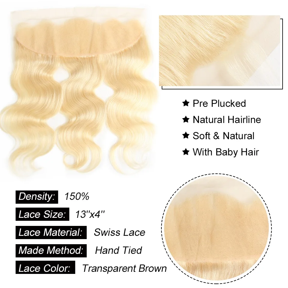 AliPearl Plaukų 613 Blond Ryšulius Su Priekinės PRIEŠ Nupeštos Platinum Blonde Kūno Wave 3 Ryšulius Remy Plaukų