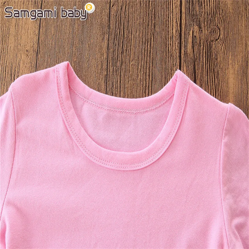 SAMGAMI KŪDIKIŲ Mergaičių Prekės Bamblys Mergina Drabužių Rinkiniai animacinių filmų rožinė viršūnės T-shirt + spausdinimo ilgas kelnes+lankelis 3pcs Vaikams Drabužių