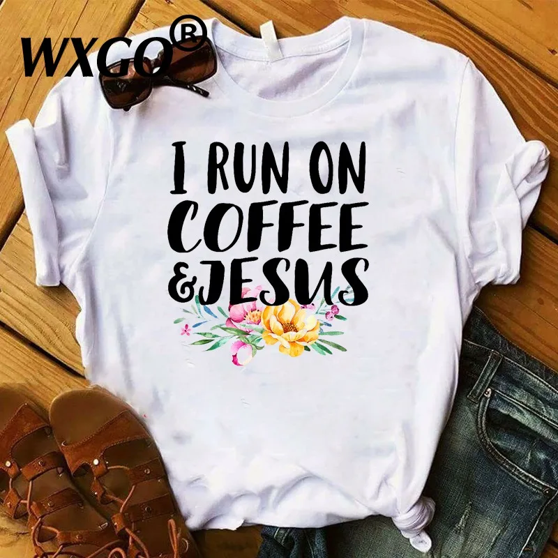 2020 m. Moteris ins Marškinėliai Spausdinimas Vasarą Paleisti Kavos Jėzus Grafinis Atspausdintas Viršuje Marškinėlius Moterų Mados Vyriški trumpomis Rankovėmis T-shirt