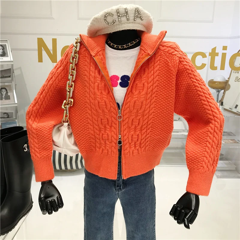 Retro twist Megztinis aukšta apykakle paltas Moterų 2020 m. žiemos Mados Naujų Purus ir storas šiltas užtrauktuku megztas megztinis