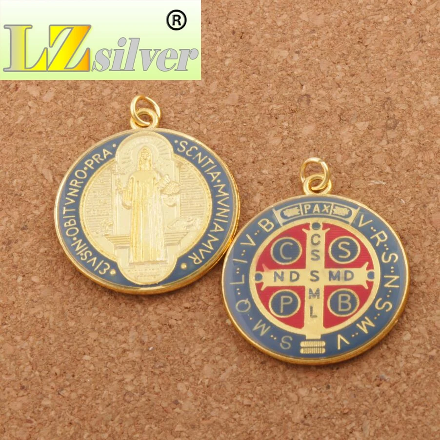 4Colors Emalio Saint Žavesio Benediktas Medalis Kryžius, Koplytstulpis 20pcs Tarpiklis Žavesio Karoliukai Pakabukai T1668