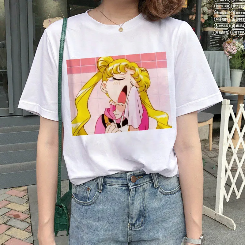 Naujas Atvykimo Pagrindinio Sailor Moon Anime Spausdinti Moterų Marškinėliai Japonijos Drabužius Harajuku Kawaii Viršūnės Vasarą, T-marškinėliai, moteriški Marškinėliai